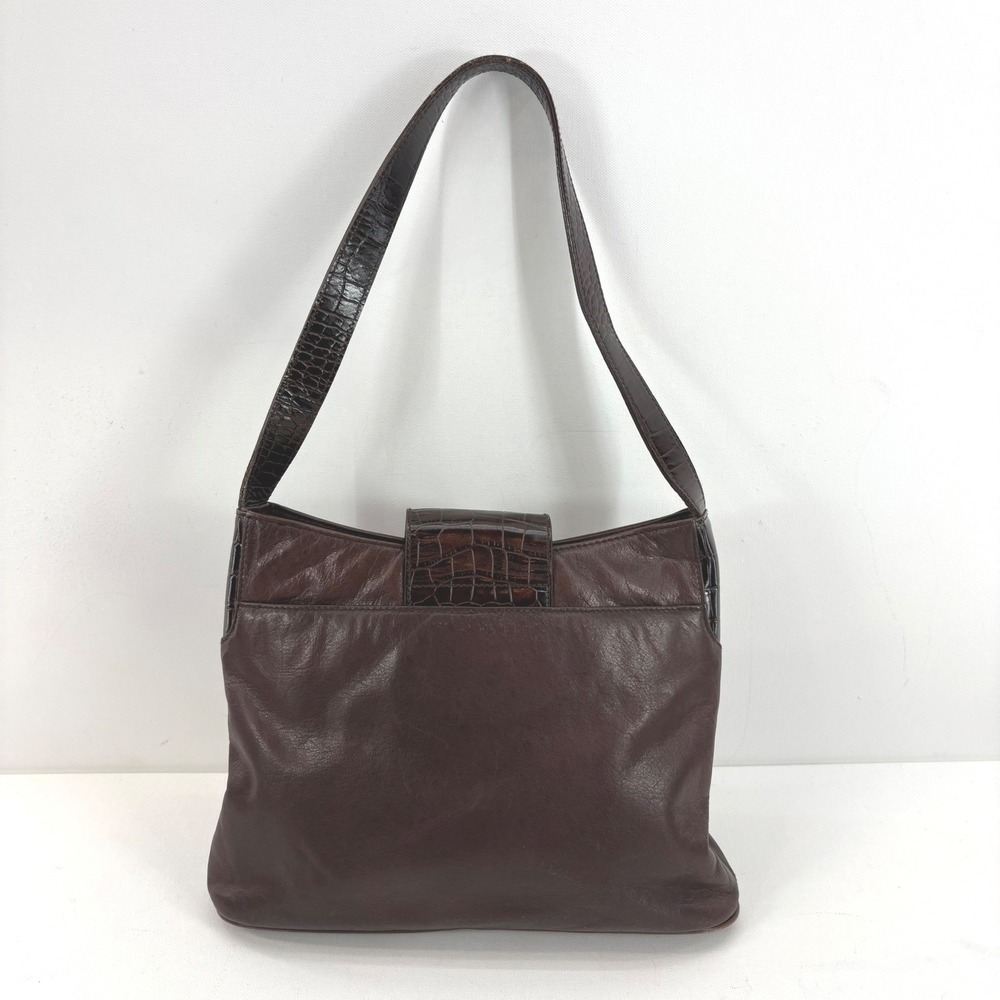 Ralph Lauren Brown Leather Croc Embossed Shoulder Bag RL Logo Hobo Handbag - Picture 2 of 16